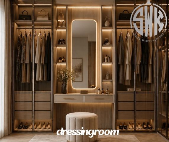 دريسنج روم بأبواب مفصلية حديثة | SafetyWood للمطابخ والدريسنج روم