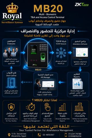أنظمة الحضور والانصراف والأمان مع جهاز ZKTeco MB20 