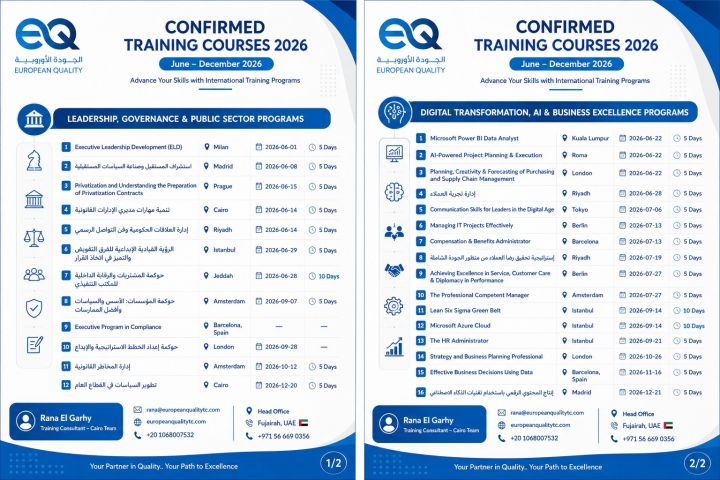 دورات تدريبية مقدمة من الجودة الاوروبية للتدريب 