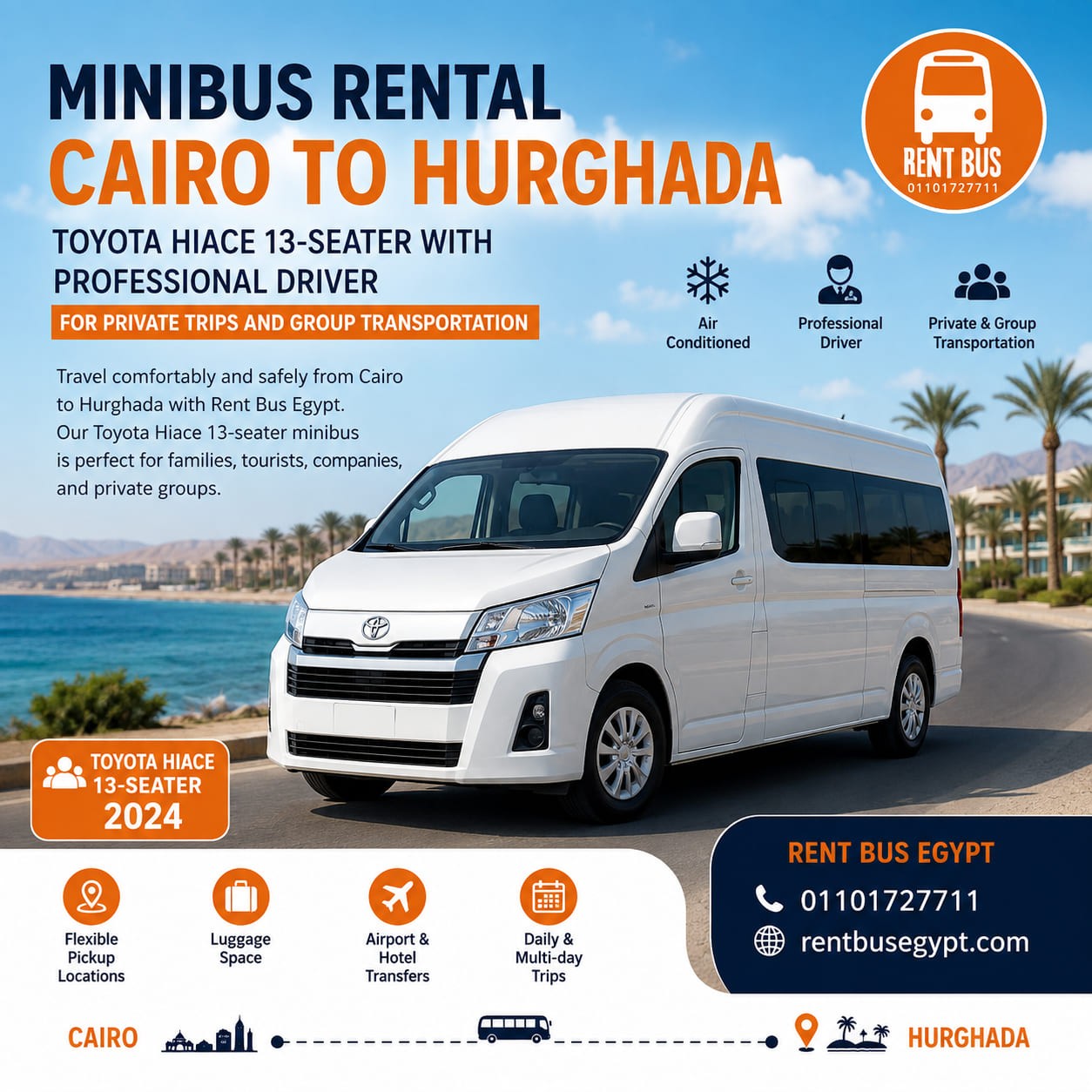 Minibus Rental in Cairo to Hurghada | Toyota Hiace 13-Seater