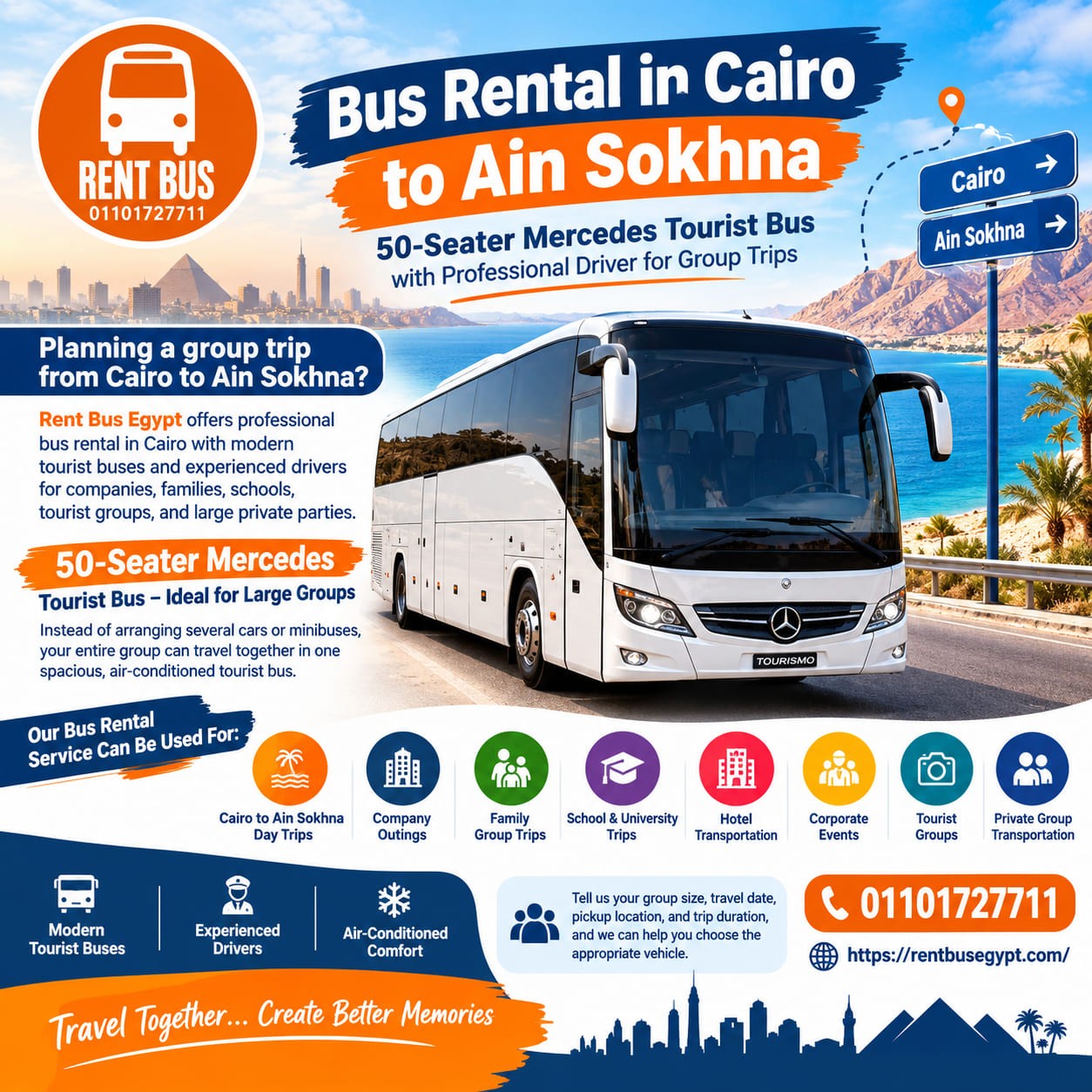 Bus Rental in Cairo to Ain Sokhna  50-Seater Mercedes Tourist Bus