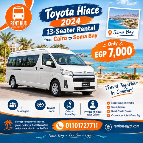 Toyota Hiace 13-Seater Rental from Cairo to Soma Bay 