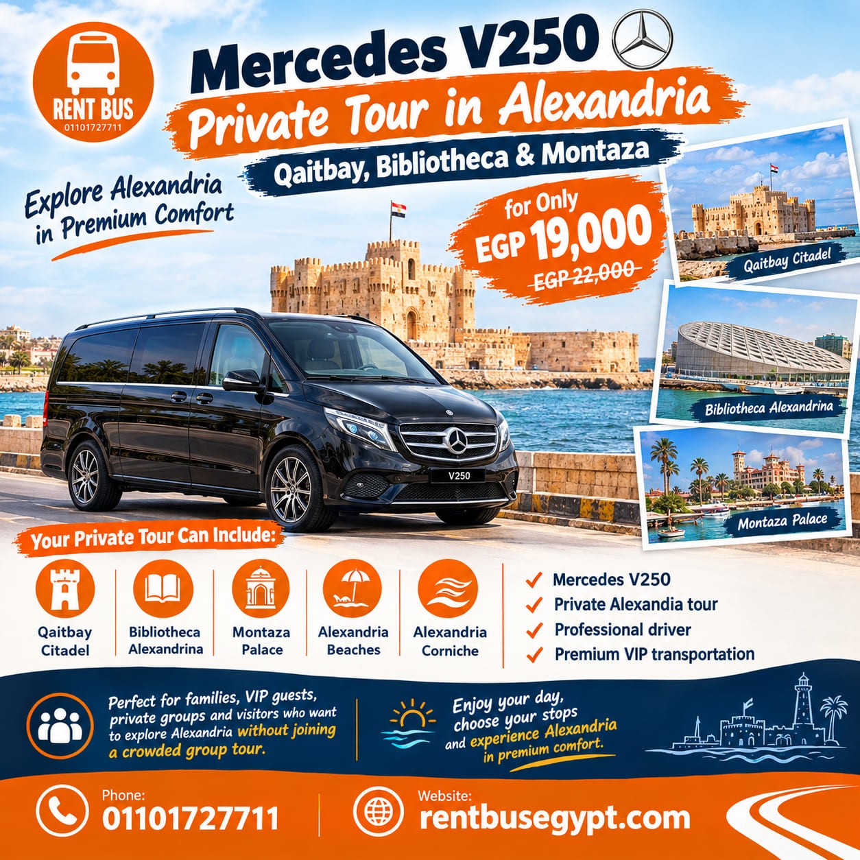 Mercedes V250 Private Tour in Alexandria – Qaitbay, Bibliotheca &