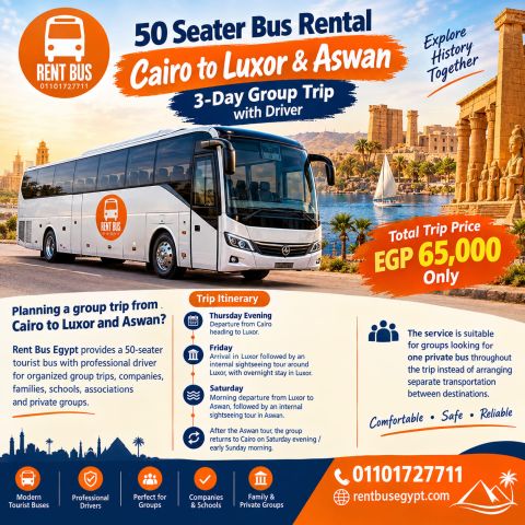  Seater Bus Rental Cairo to Luxor & Aswan | 3-Day Group Trip
