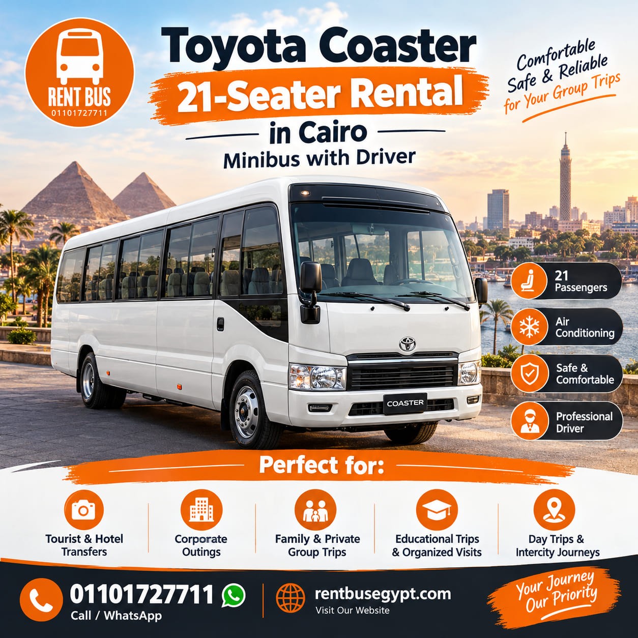 Toyota Coaster 21-Seater Rental in Cairo – Minibus with Driver